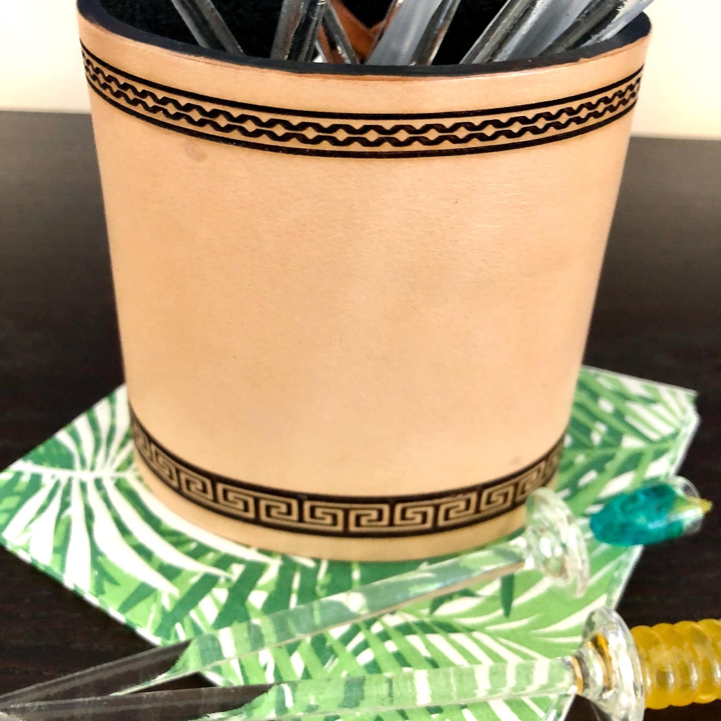 Handmade Leather Pencil and Pen Holder, Laser Etched