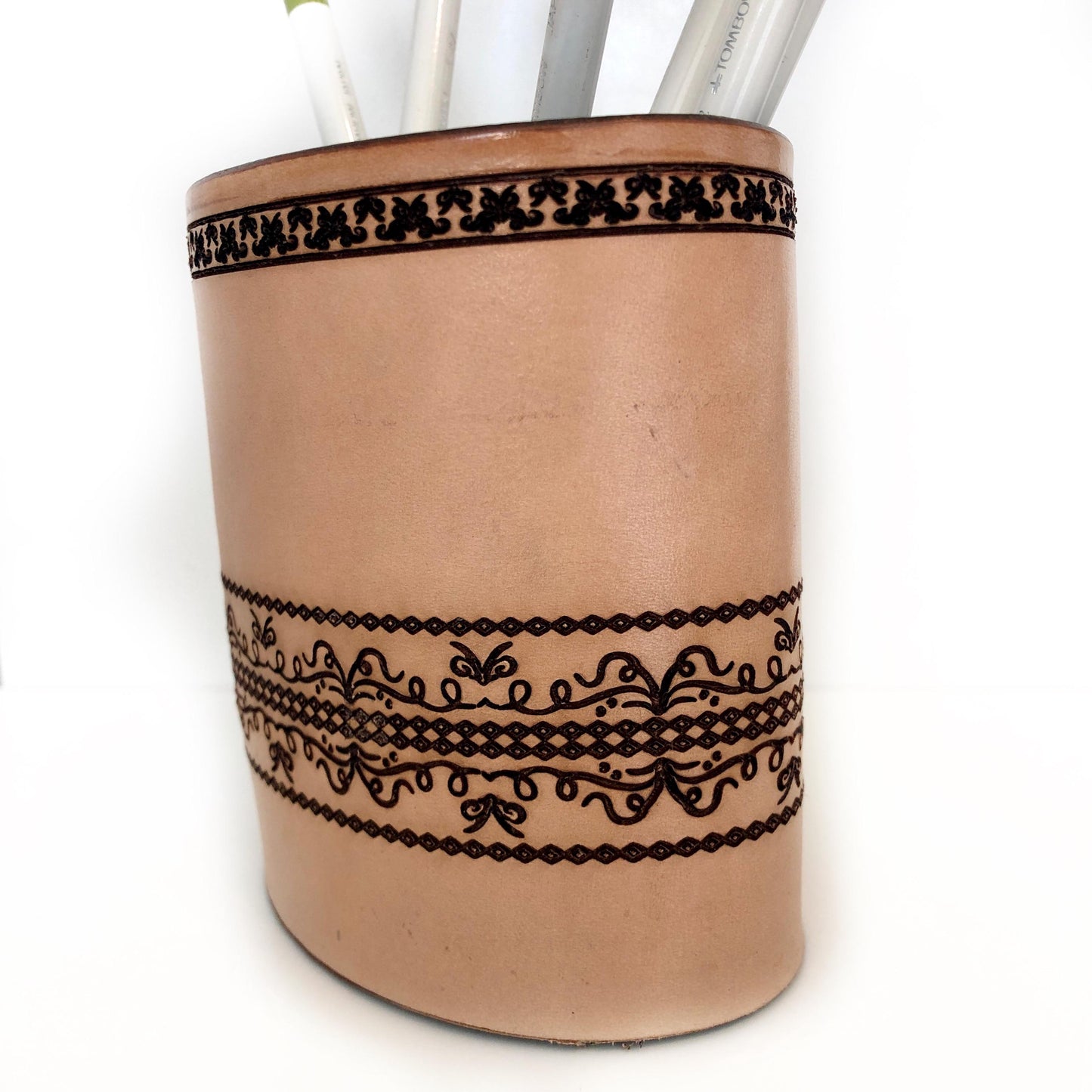 Handmade Leather Pencil and Pen Holder, Laser Etched