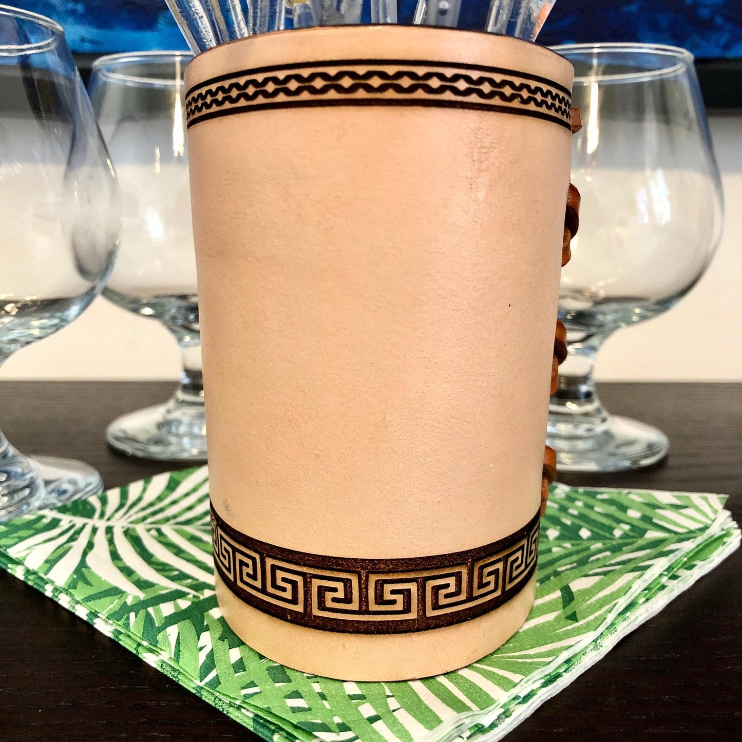 Handmade Leather Pencil and Pen Holder, Laser Etched