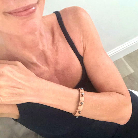 Thin Beaded Genuine Leather Bracelet for Women