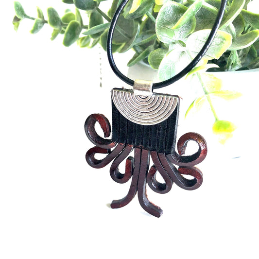 Handmade Leather Fringe Necklace: Black and Mahogany
