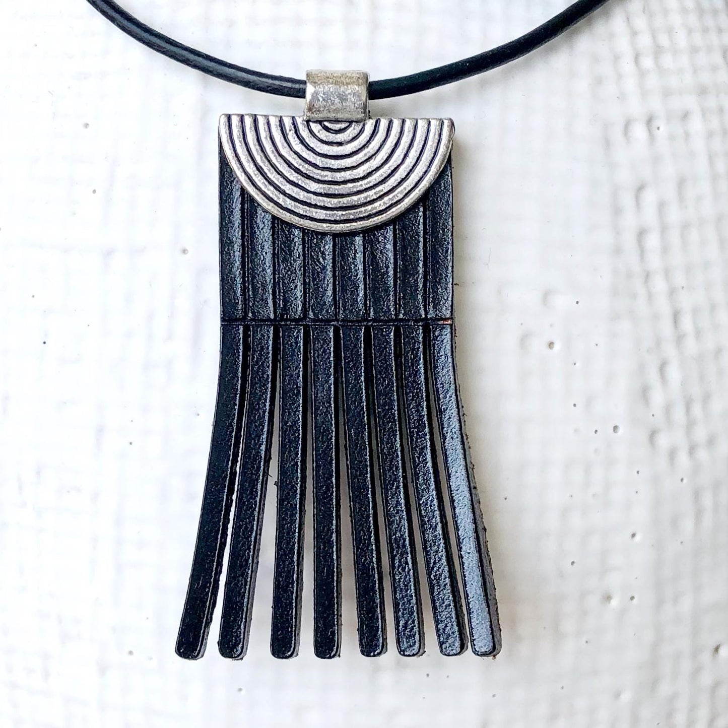 Black Leather Fringe Necklace