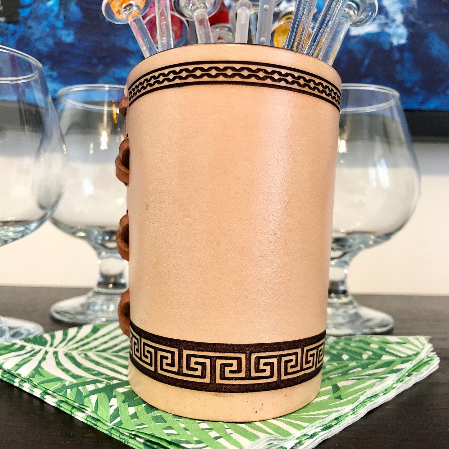 Handmade Leather Pencil and Pen Holder, Laser Etched