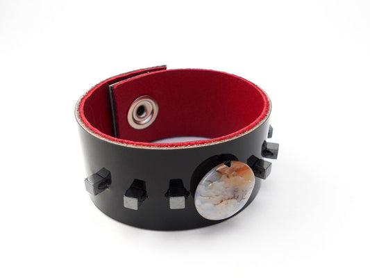 Black Patent Leather Bracelet with Crystal Agate Bead