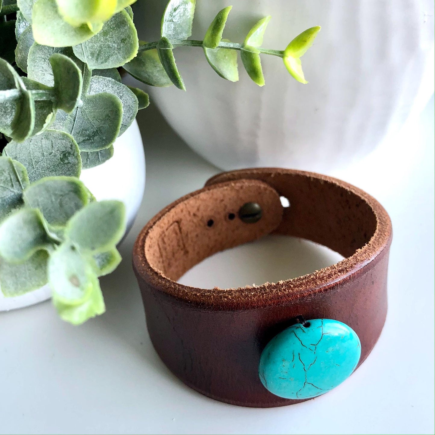 Leather Bracelet with Turquoise Bead
