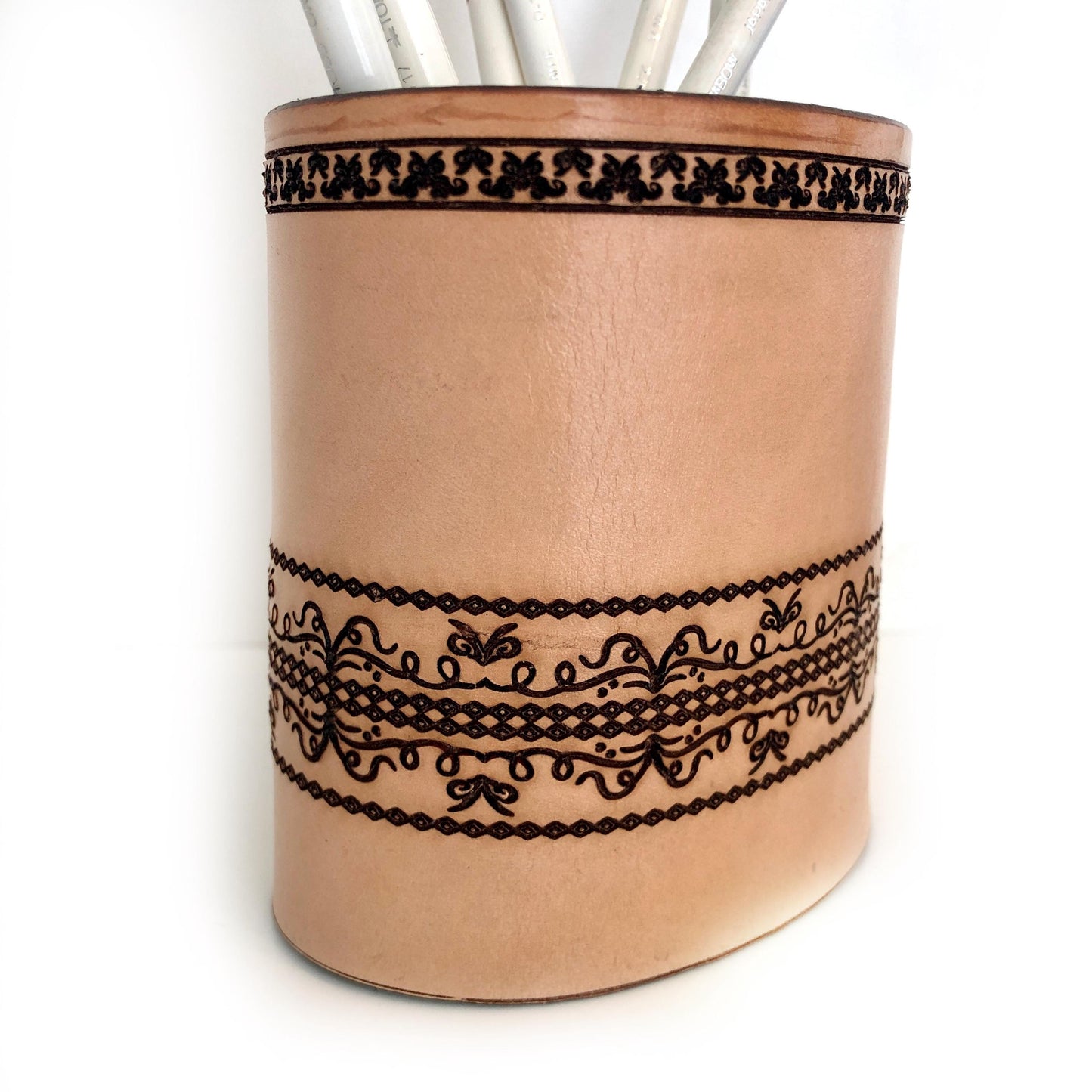 Handmade Leather Pencil and Pen Holder, Laser Etched