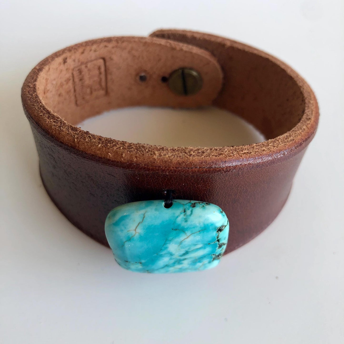 Brown Leather Bracelet with Turquoise Colored Howlite Bead