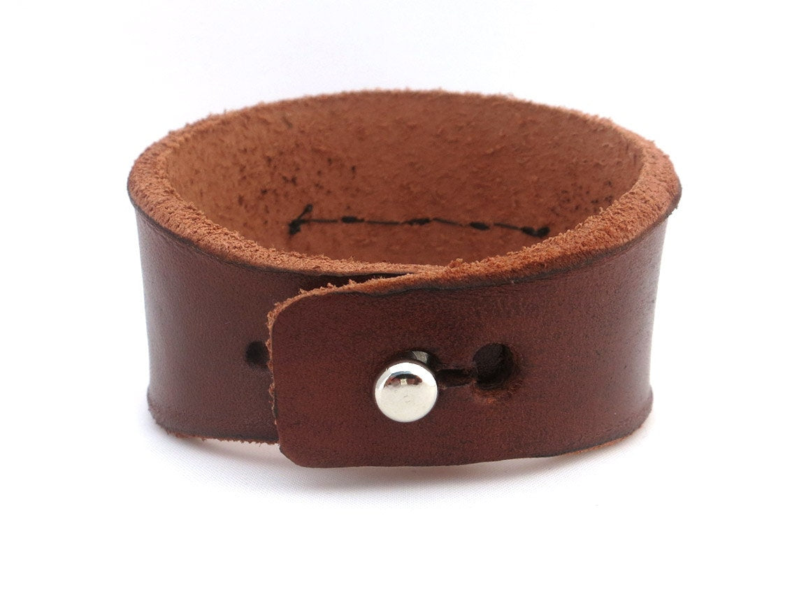 Brown Leather Bracelet Cuff with Hemetite Beads