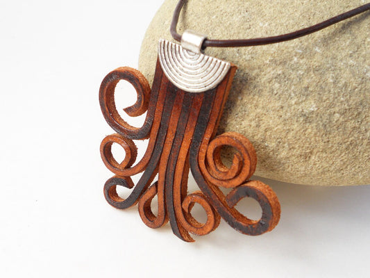 Handmade Leather Fringe Octopus Necklace