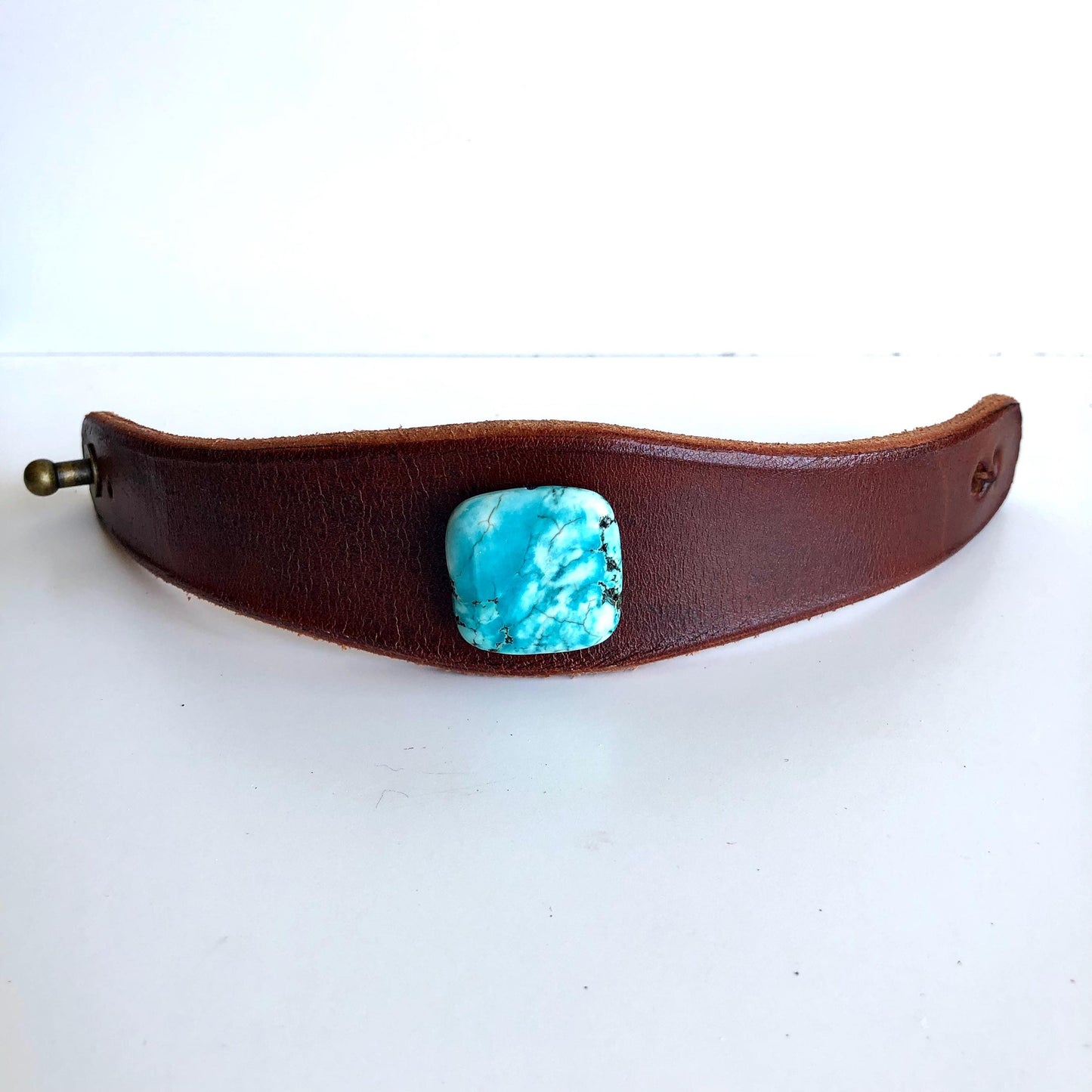 Brown Leather Bracelet with Turquoise Colored Howlite Bead
