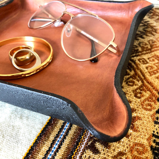Handmade Square Leather Catch All Tray