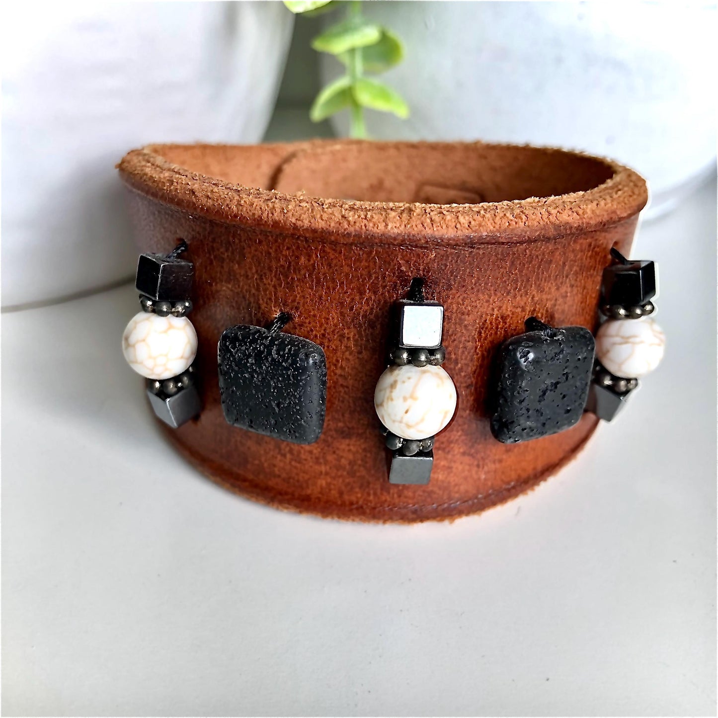 Handmade Beaded Leather Cuff Bracelet