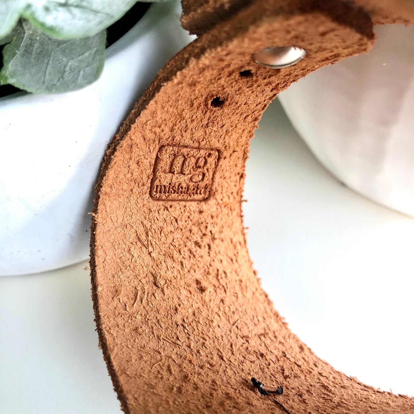 Brown Leather Bracelet Cuff with Hemetite Beads