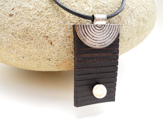 Handmade Black Leather Necklace with Bead
