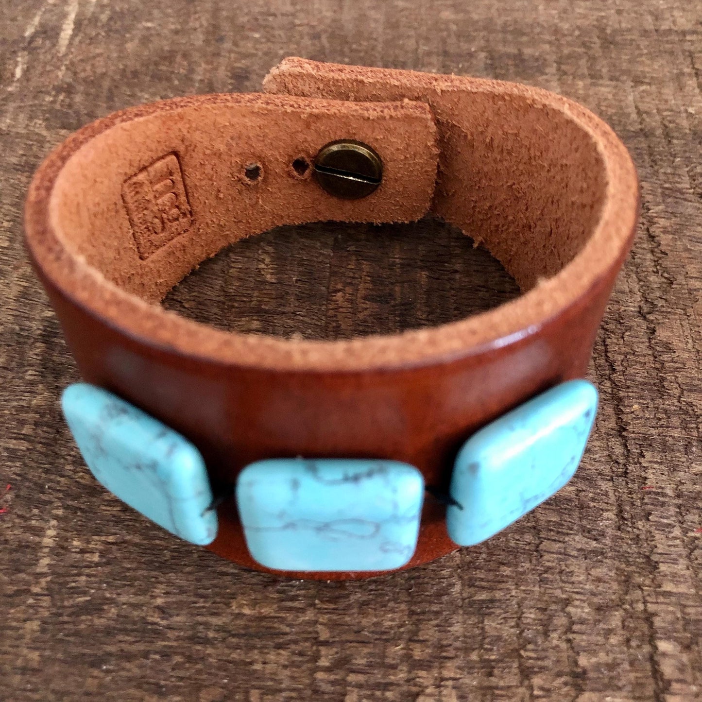 Brown Leather Bracelet with Turquoise Colored Beads