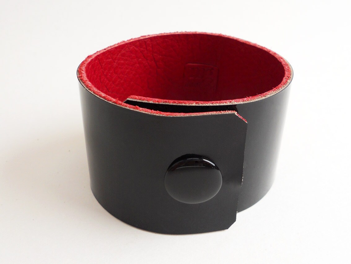 Black Patent Leather Cuff Bracelet with Crystal Agate Beads