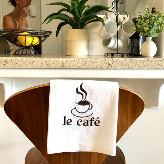 100% Organic Embroidered Cotton Dishtowel, Le Café