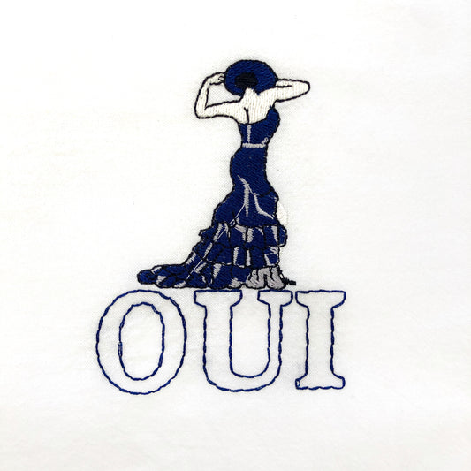 100% Organic Cotton Embroidered Dishtowel, OUI