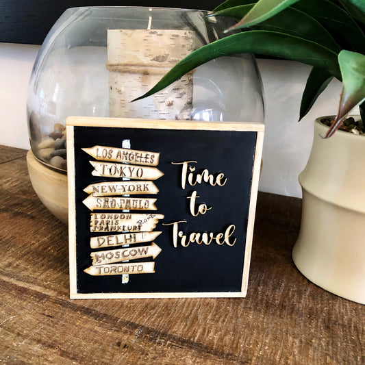 Framed Time to Travel Black Wooden Plaque, Home Decor, Wall Art