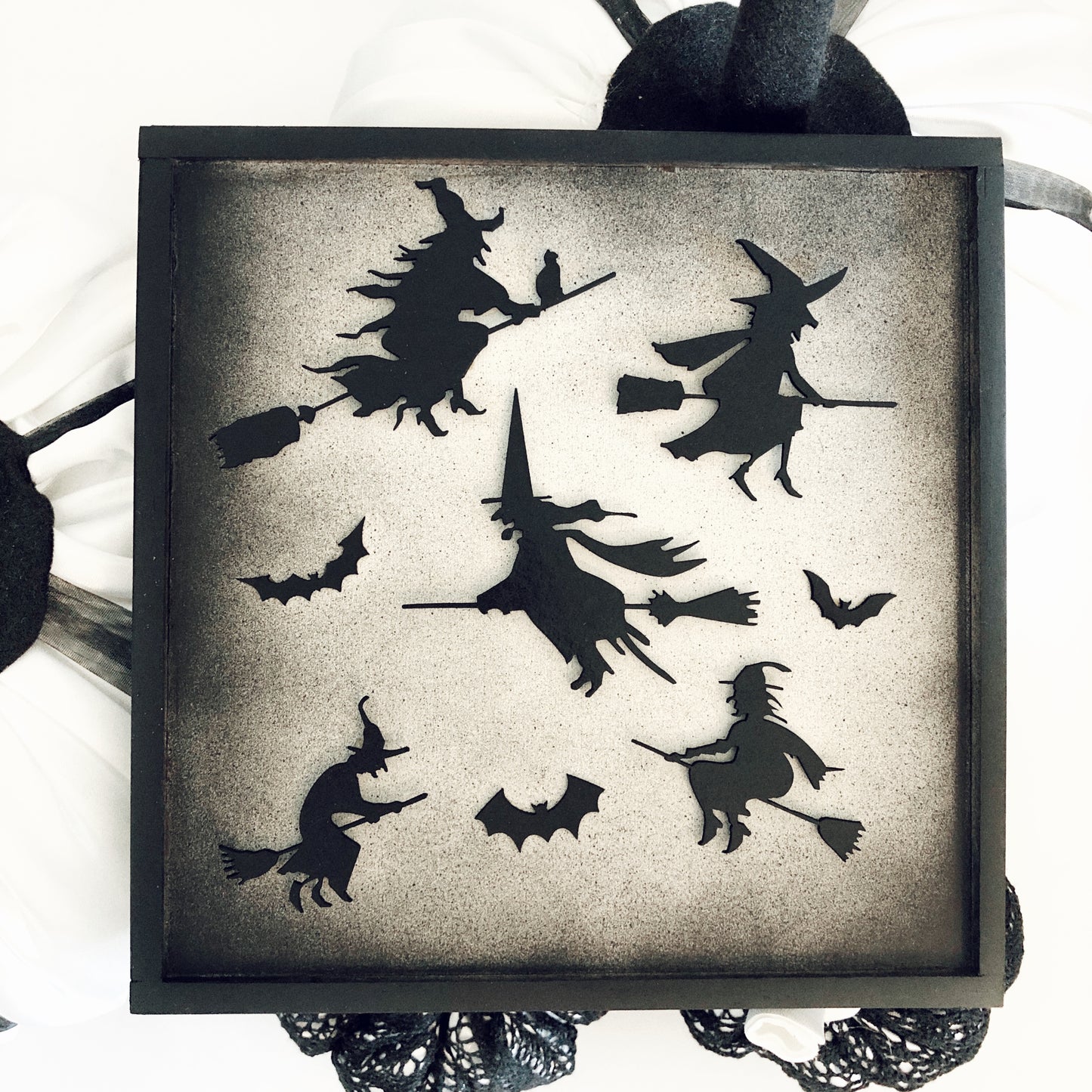 Halloween Hanging Wall Art: Silhouette of Bats and Witches Flying on Broomsticks