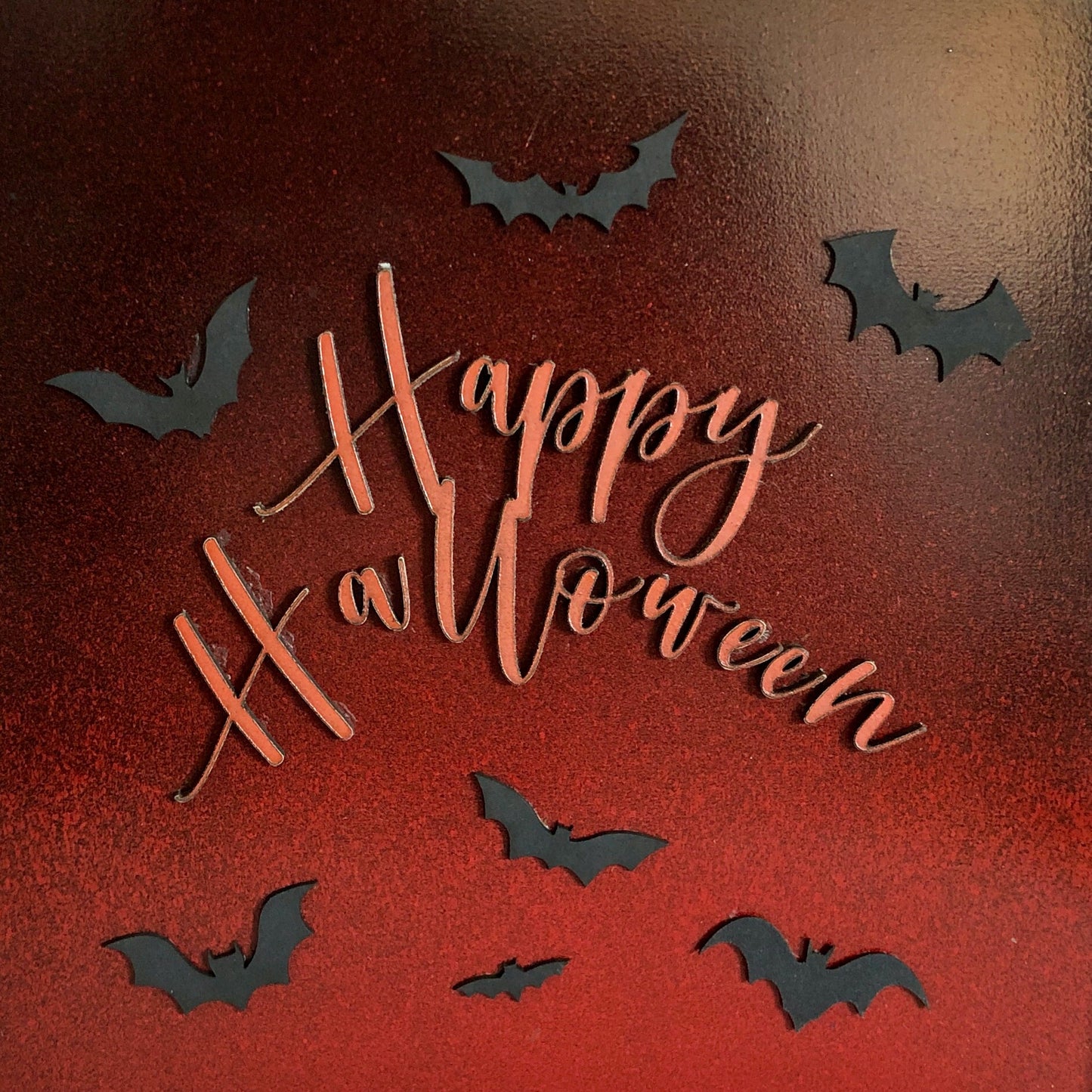 Halloween Hanging Wall Art: Happy Halloween with Flying Bats, Handmade