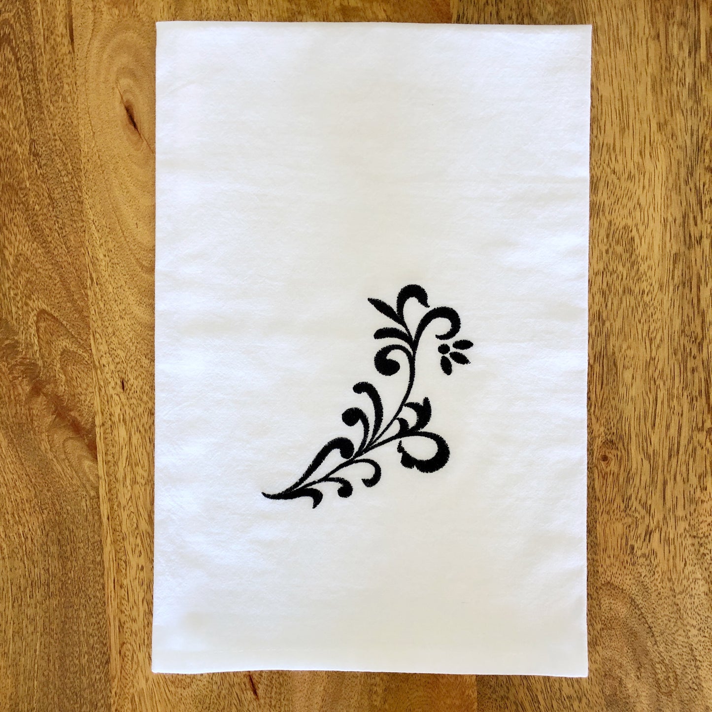 100% Organic Embroidered Cotton Dishtowel, Black & White Floral: set of two