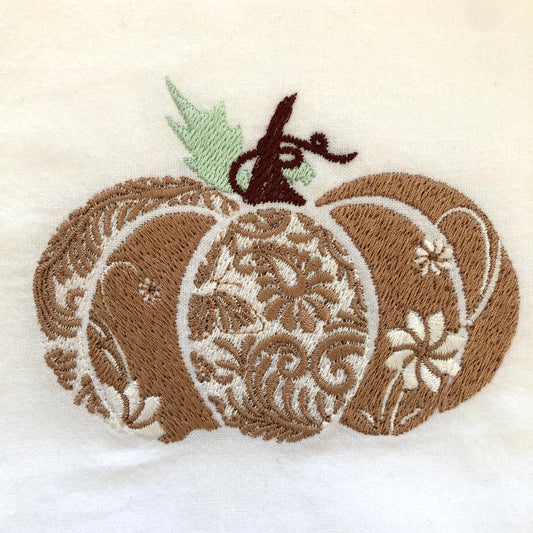 100% Organic Embroidered Cotton Dishtowel, Pumpkin