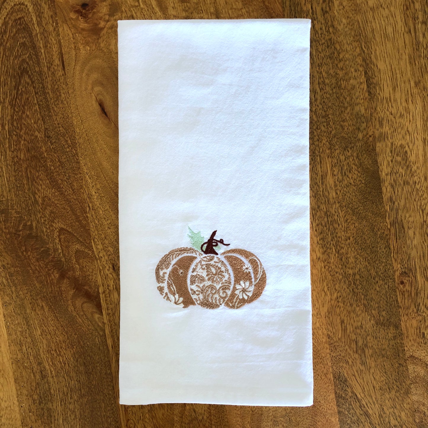 100% Organic Embroidered Cotton Dishtowel, Pumpkin