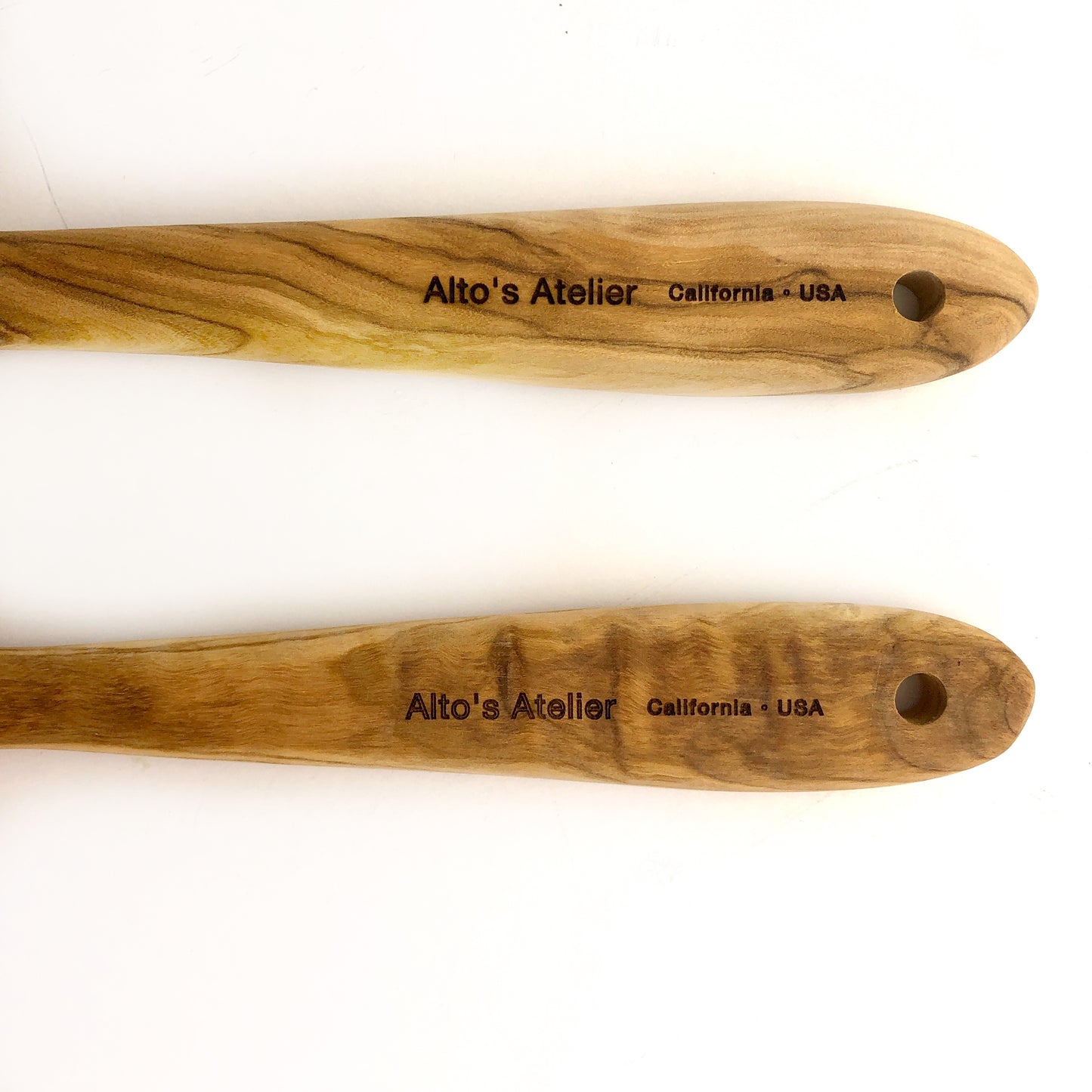 Set of Two Olive Wood Kitchen Utensils, Bon Appetit and C'est Bon