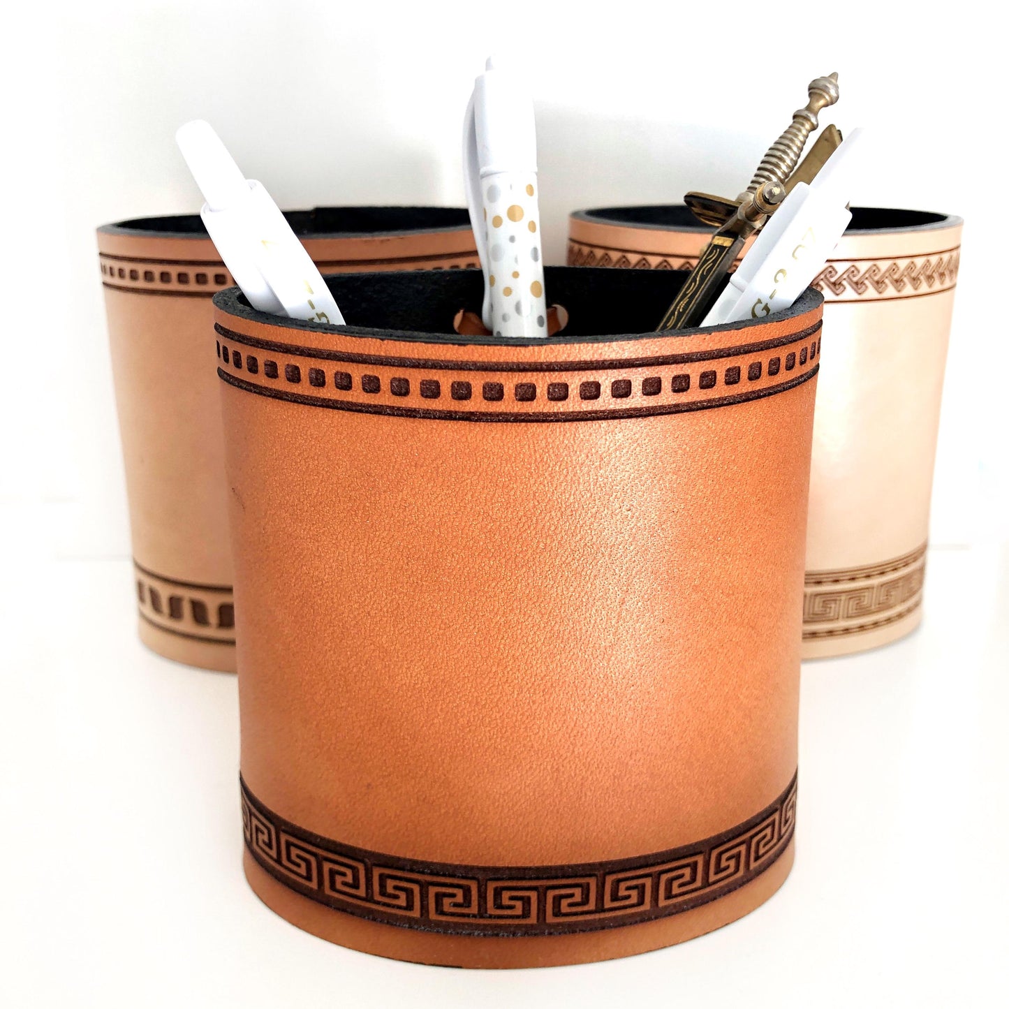 Handmade Leather Pencil and Pen Holder, Laser Etched