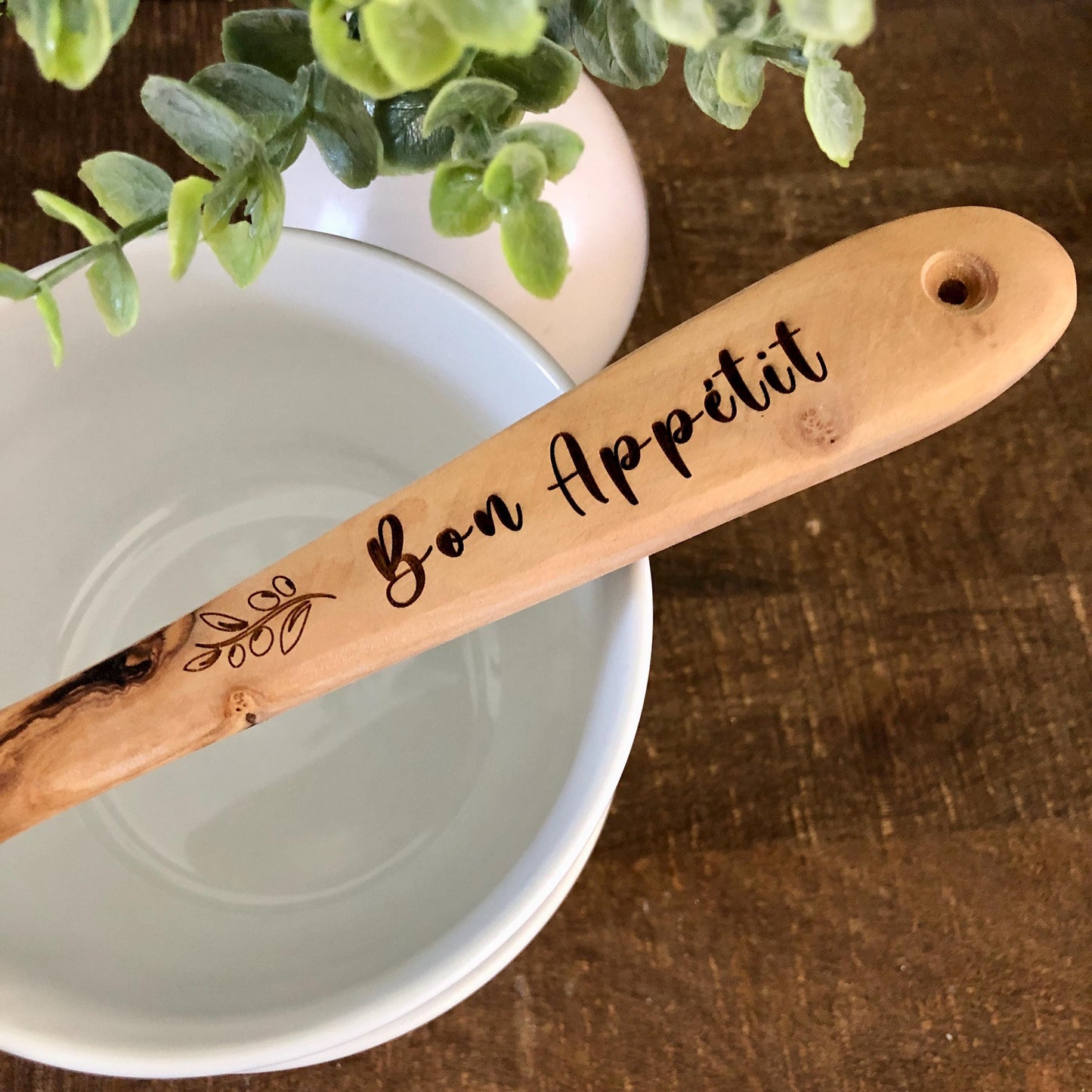 Wooden Spoon made from Olive Wood, Bon Appétit