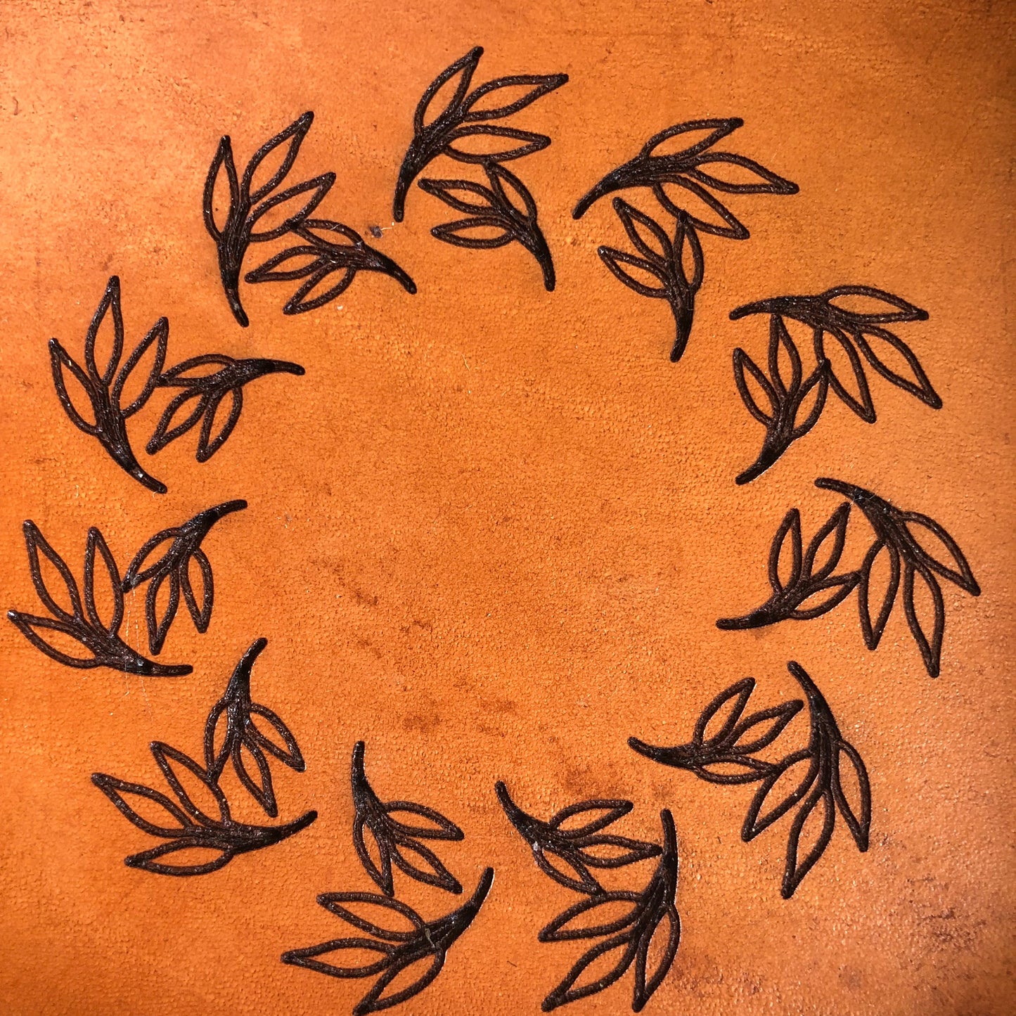 Handmade Leather Catch All Tray with Leaf Motif