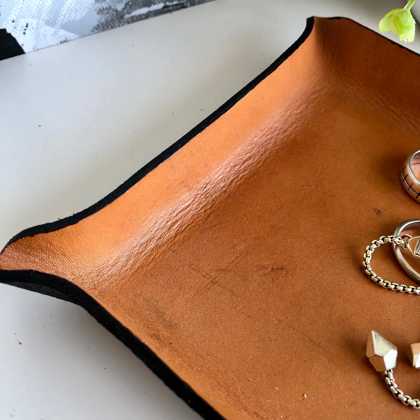 Handmade Small Square Leather Catch All Tray