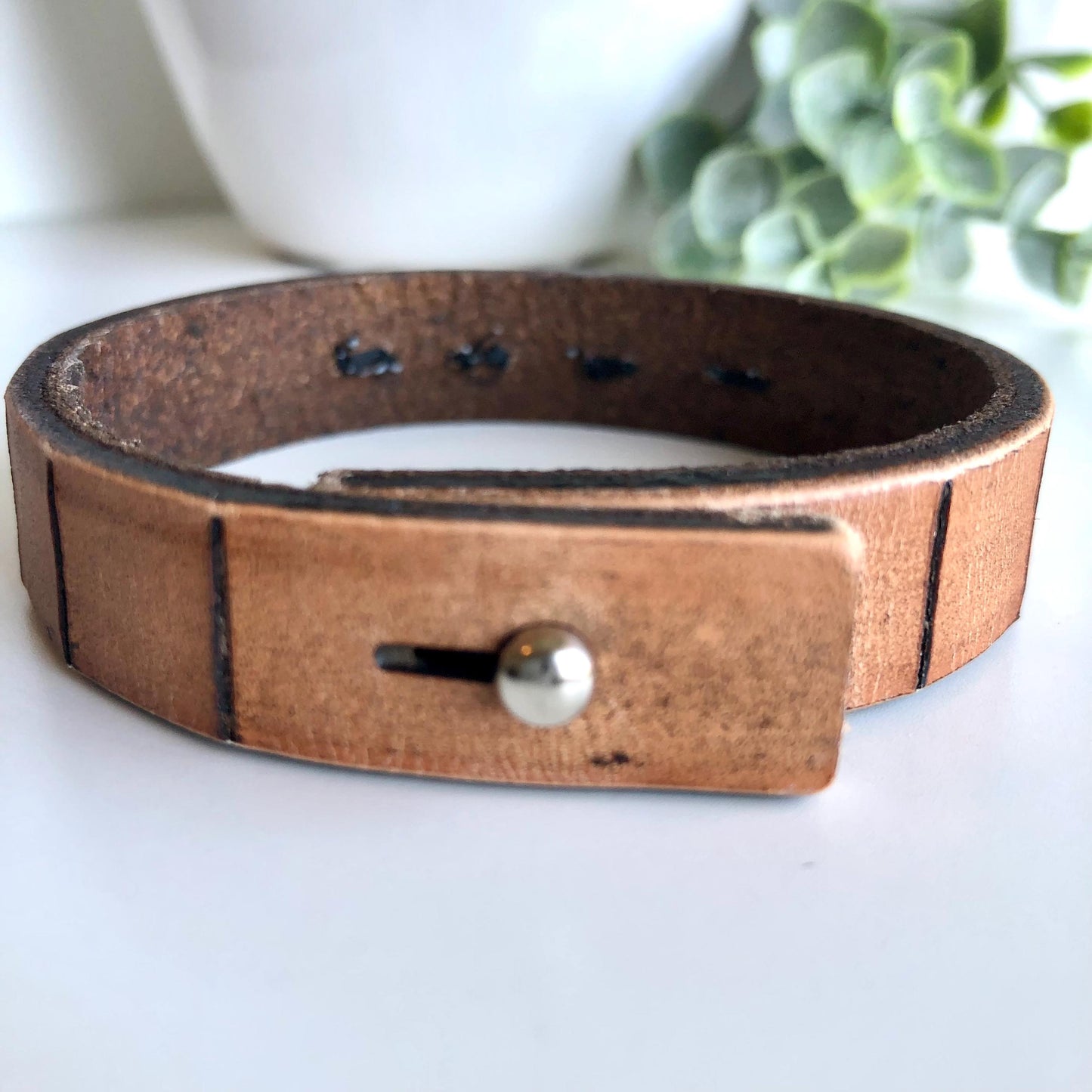 Thin Beaded Brown Leather Bracelet