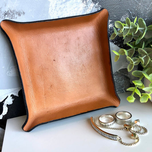 Handmade Small Square Leather Catch All Tray