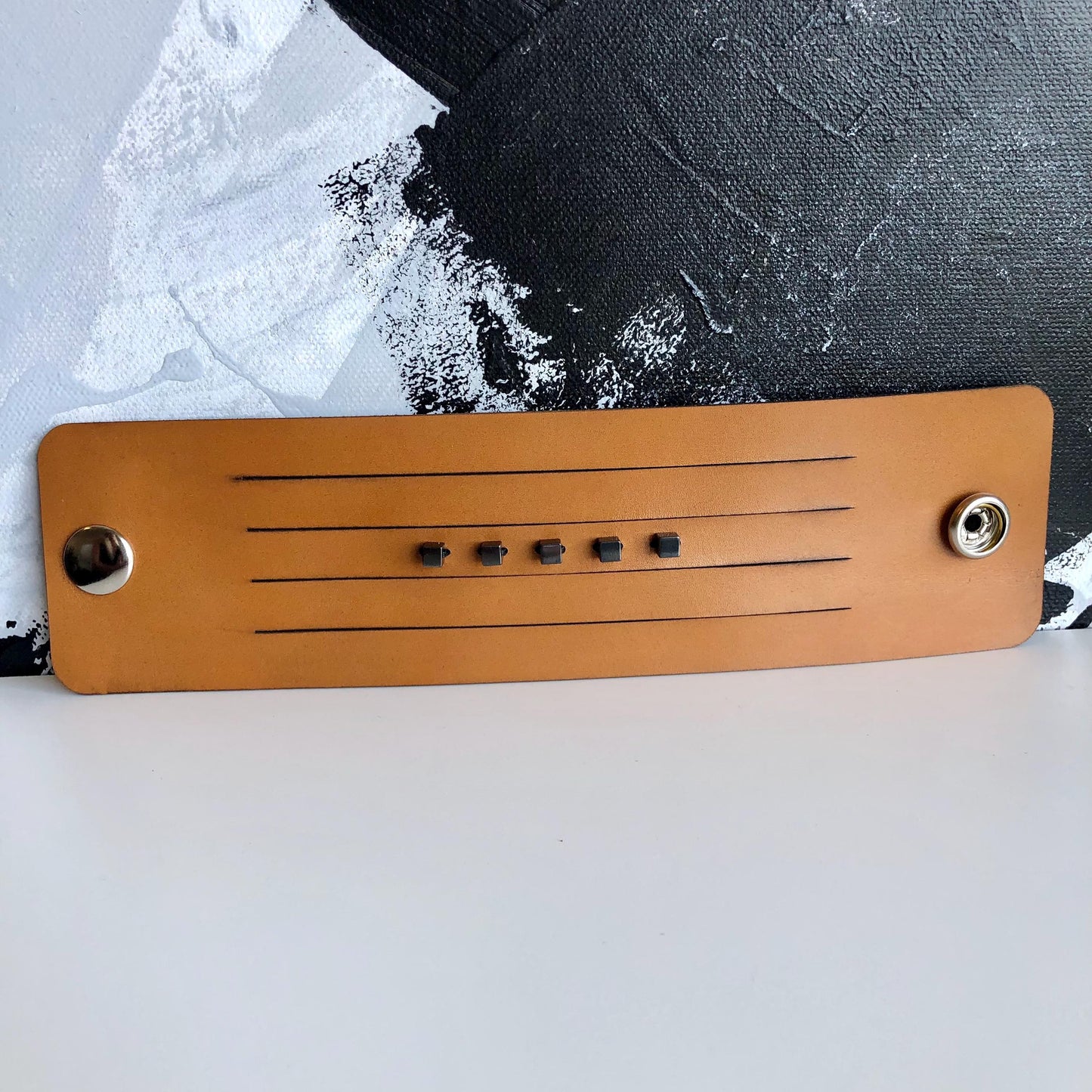 Tan Leather Slit Cuff with Beads