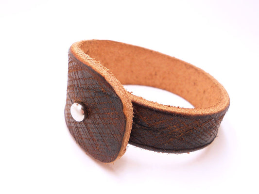 Unisex Hand Etched Brown Leather Bracelet Cuff