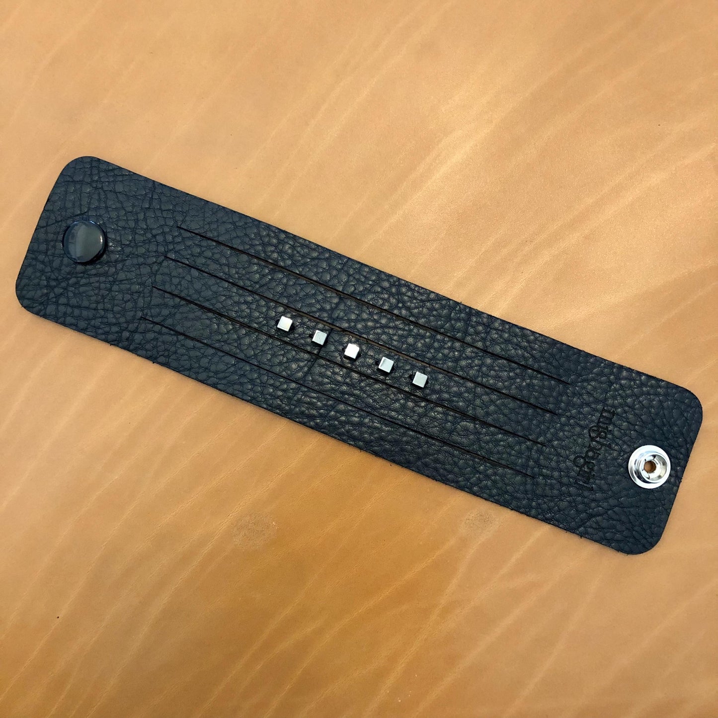 Black Leather Leather Slit Cuff with Beads