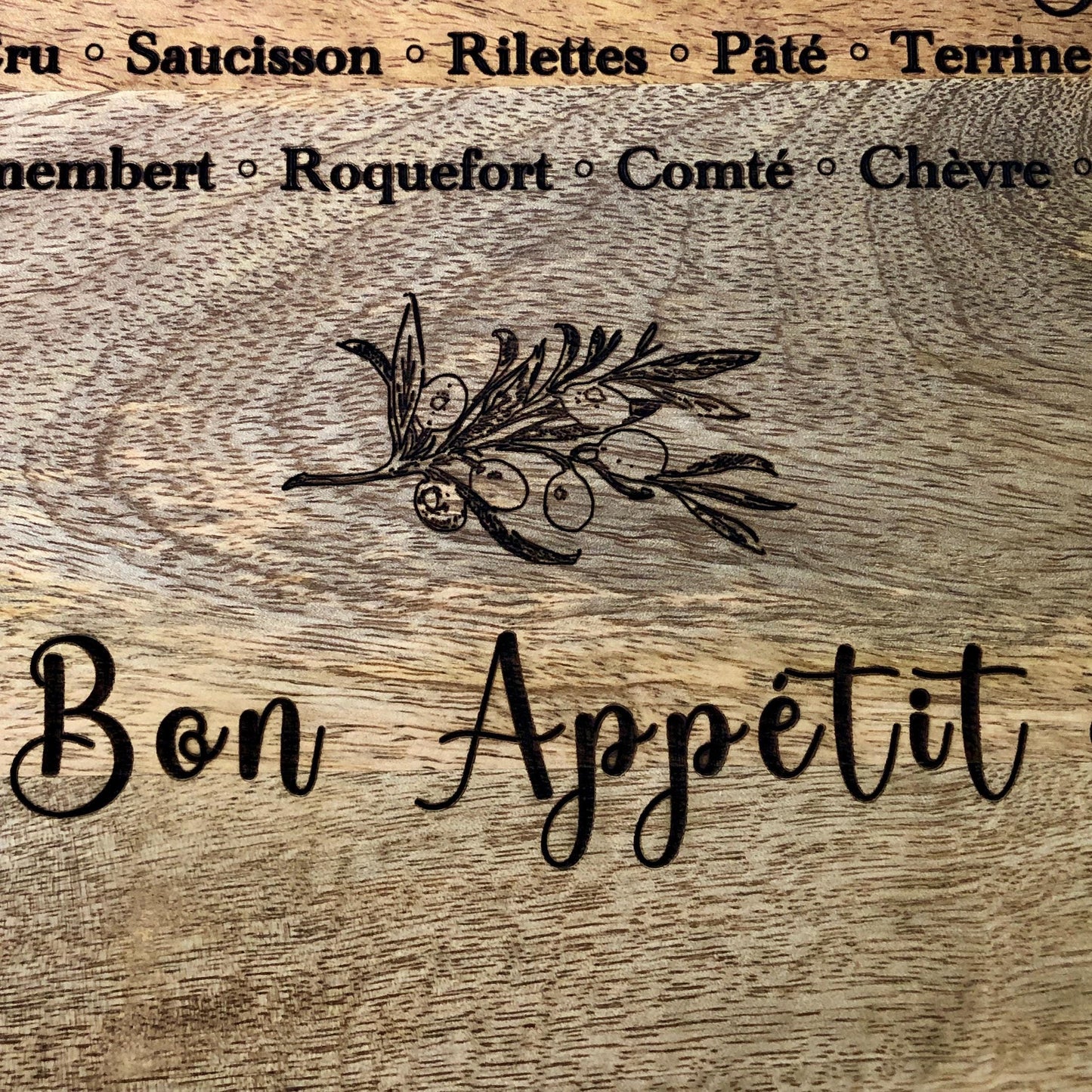 Charcuterie Board made from Acacia Wood, Laser Etched Bon Appétit