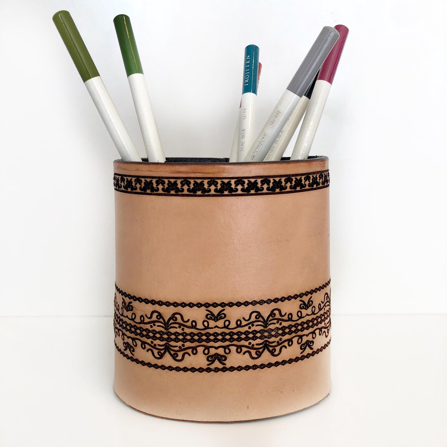 Handmade Leather Pencil and Pen Holder, Laser Etched