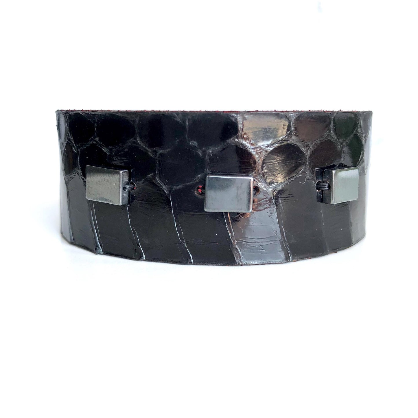 Black Snakeskin Bracelet with Hematite Beads