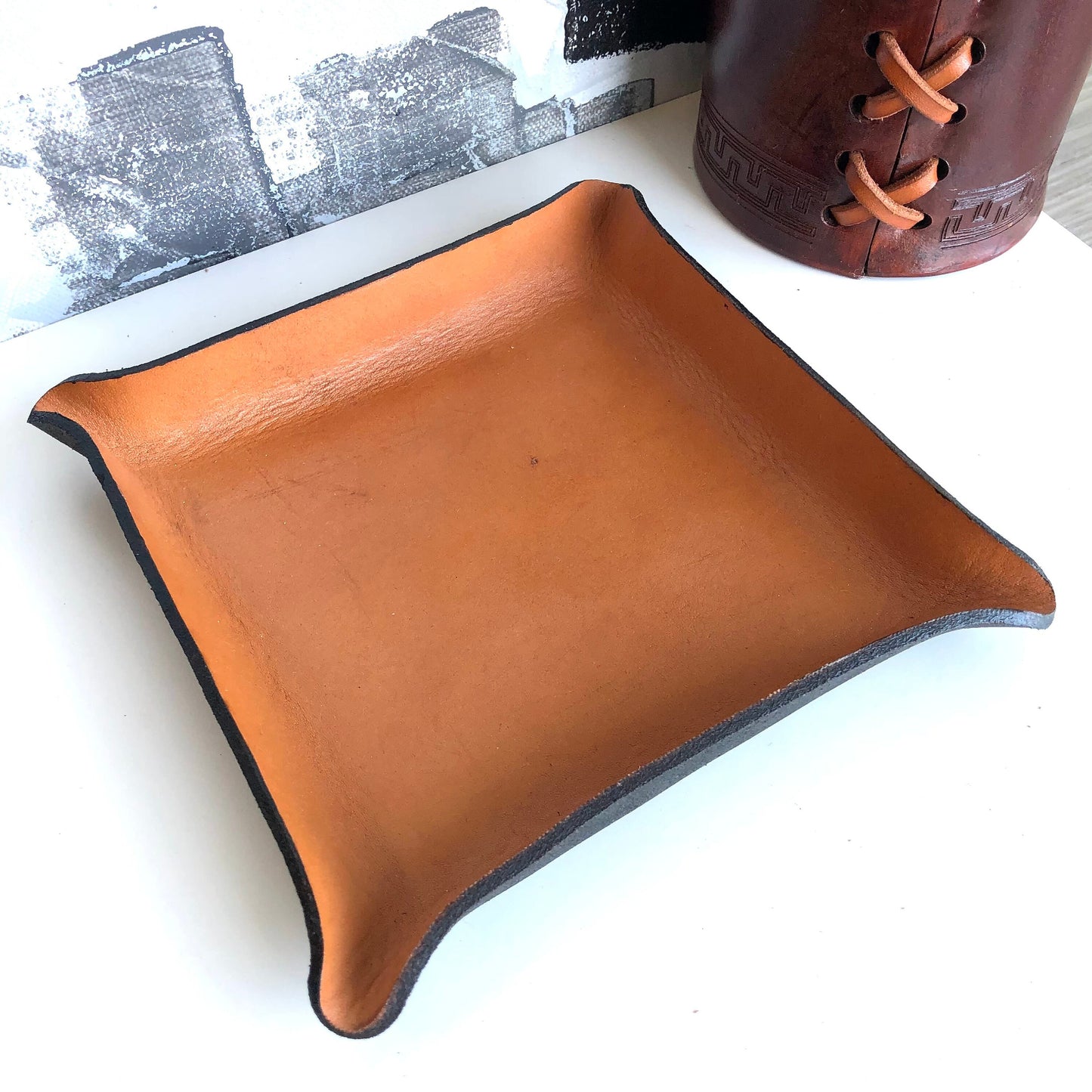 Handmade Small Square Leather Catch All Tray