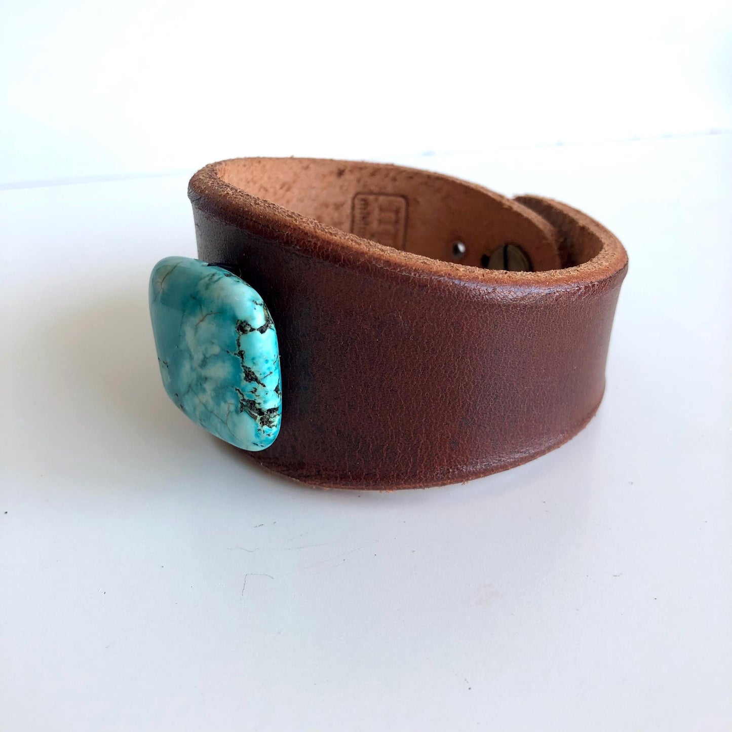 Brown Leather Bracelet with Turquoise Colored Howlite Bead