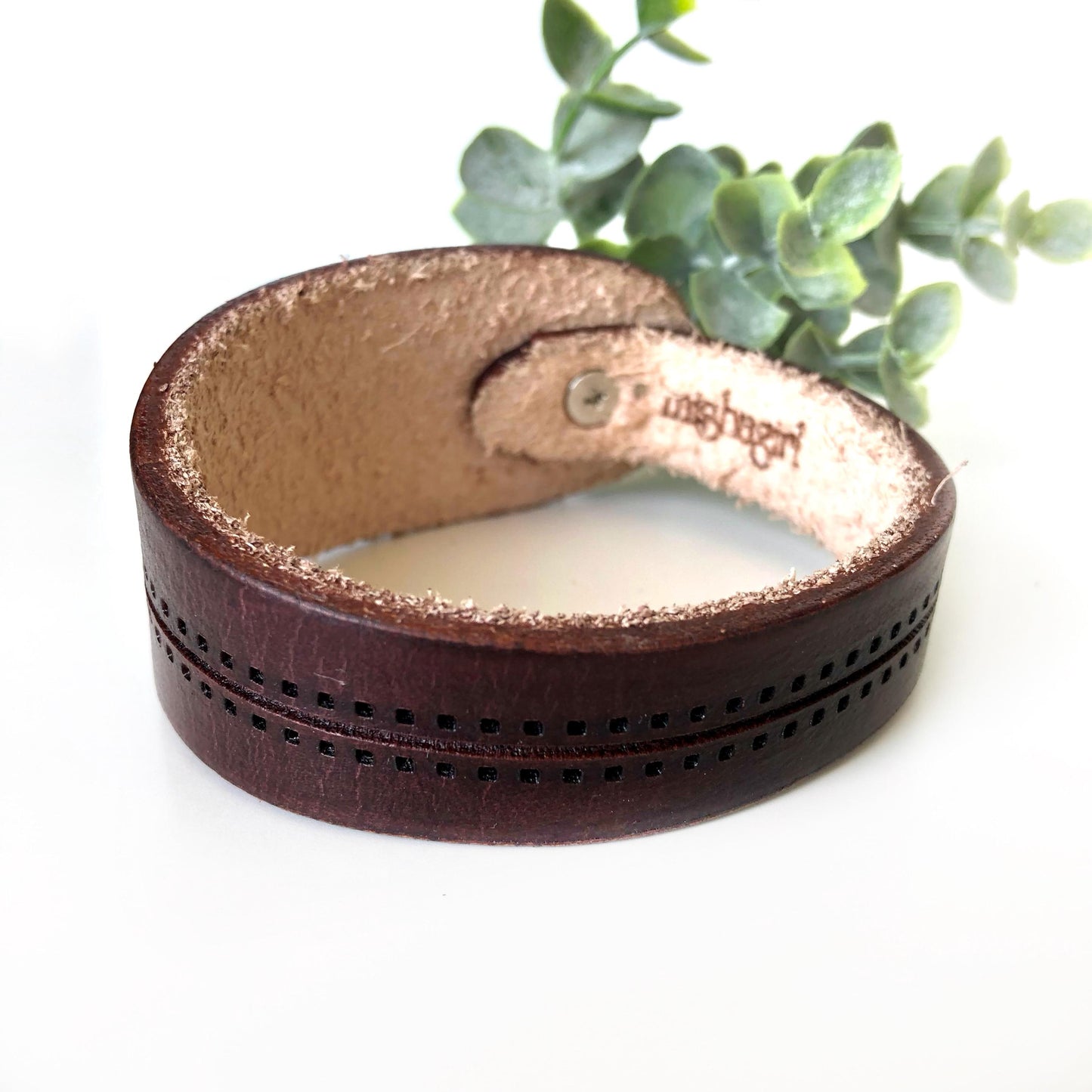 Classic Brown Leather Bracelet for Men Handmade from Rawhide Leather