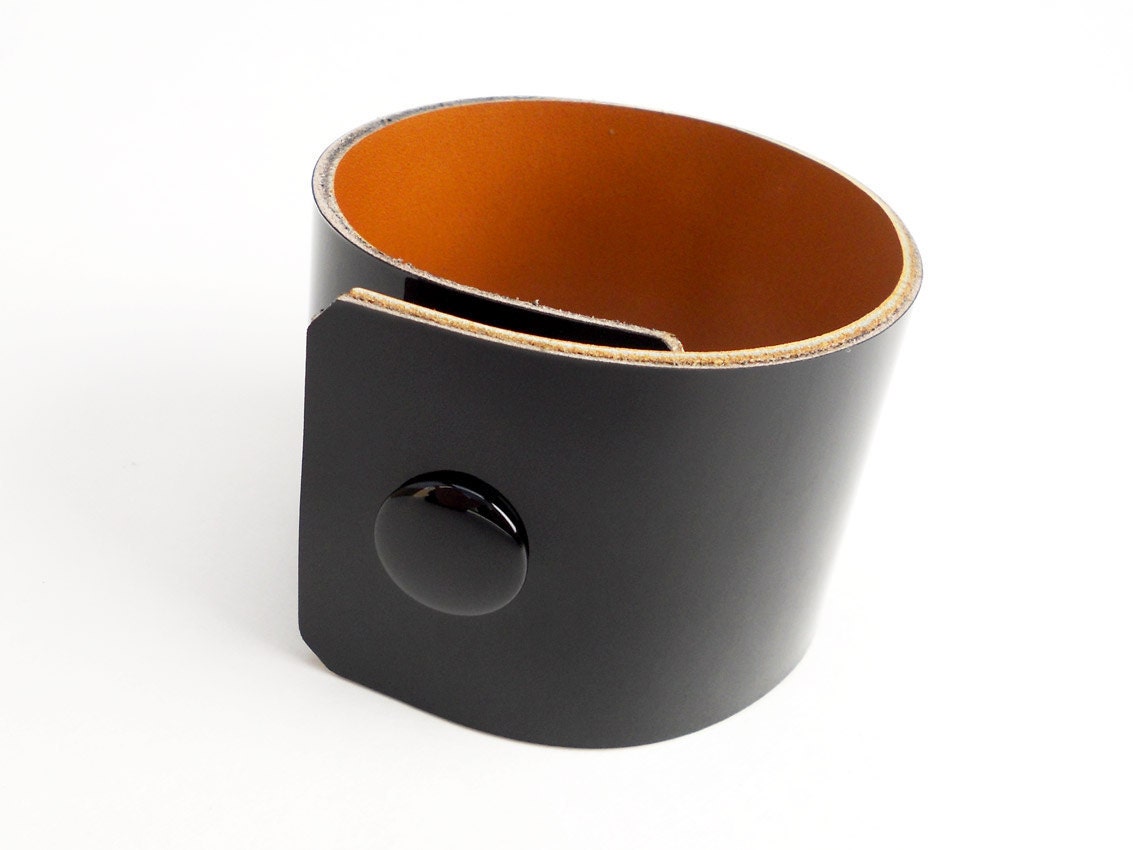 Black Patent Leather Bracelet with White Carnelian Bead
