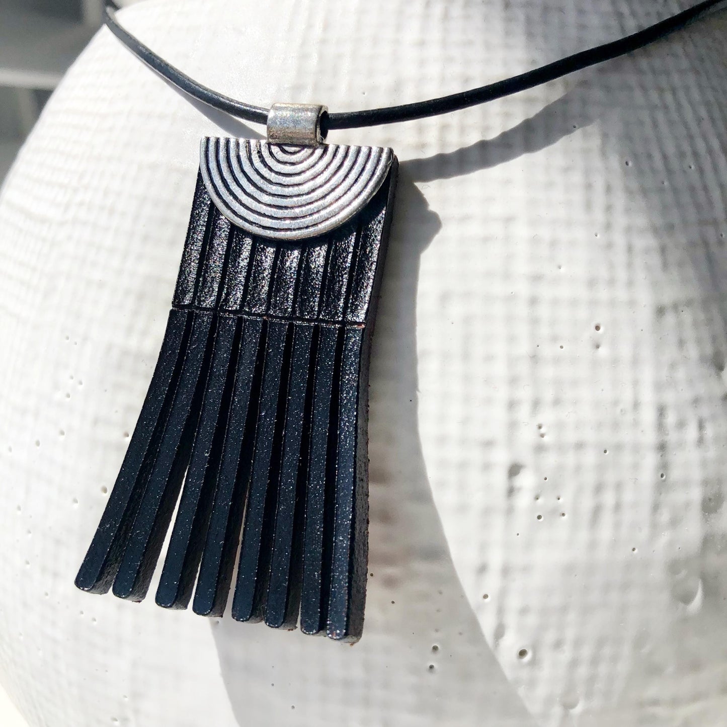 Black Leather Fringe Necklace