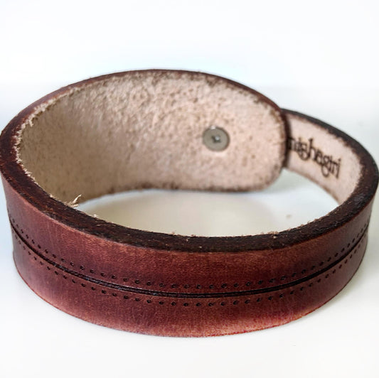 Classic Brown Leather Bracelet for Men Handmade from Rawhide Leather