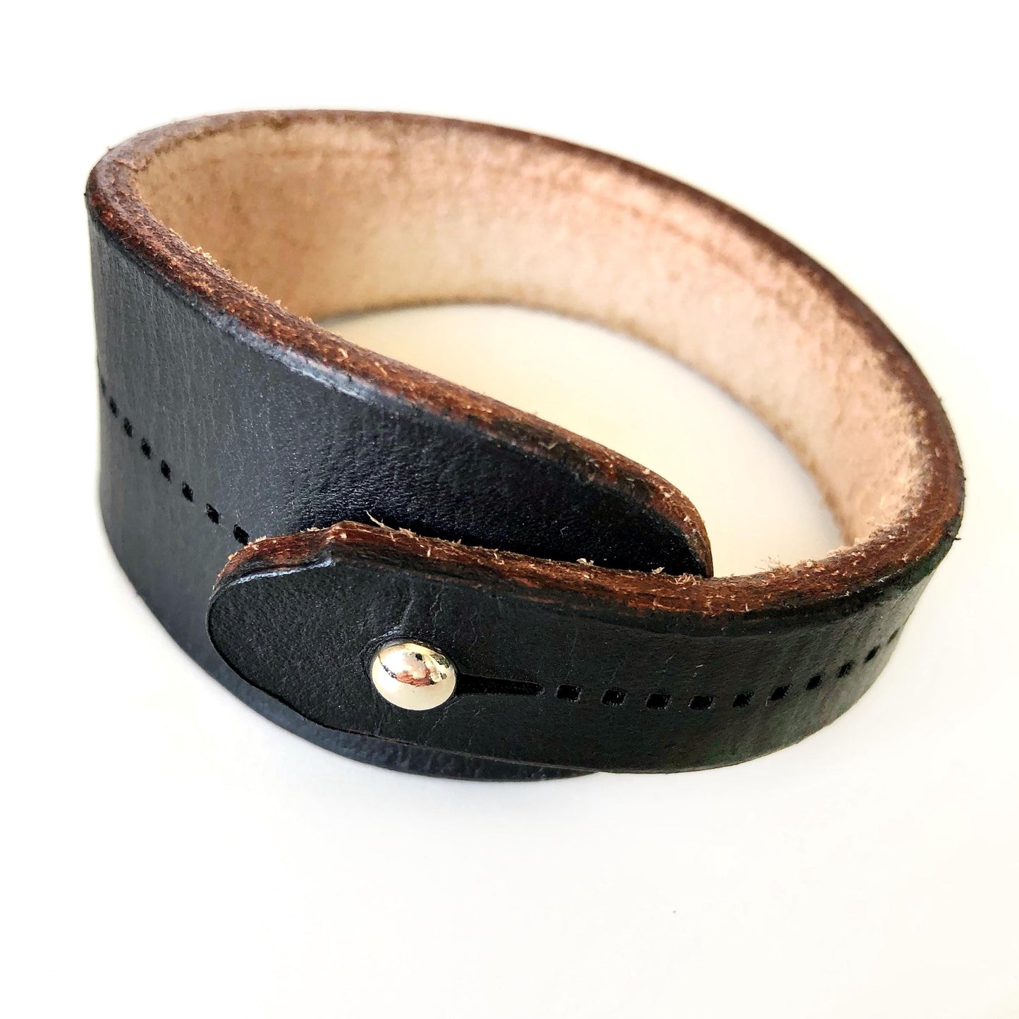 Classic Black Leather Bracelet for Men Handmade from Rawhide Leather