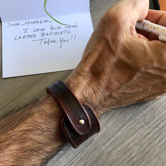 Dark Brown Leather Bracelet for Men Handmade from Rawhide Leather