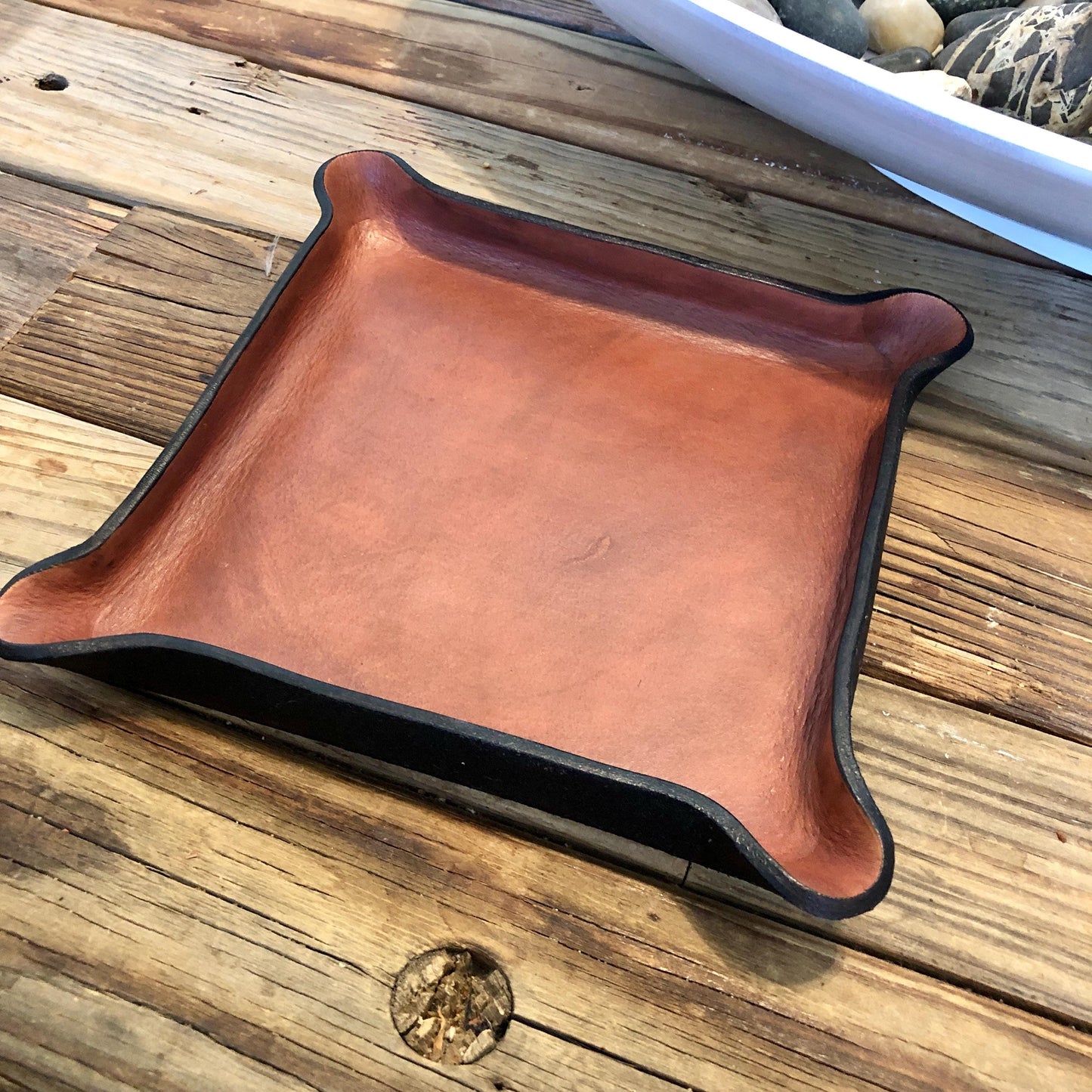 Handmade Square Leather Catch All Tray